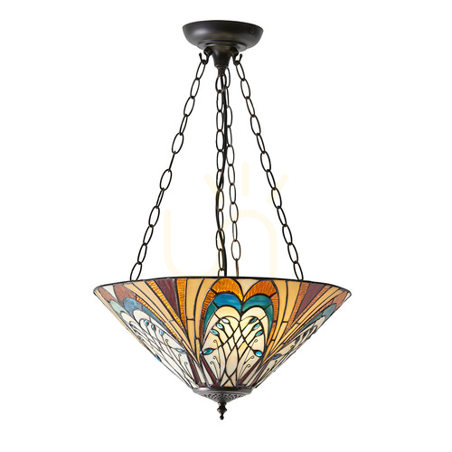 Verifica Lampa pendanta Tiffany Interiors Hector multicolor, sticla si otel, 3xE27, 40 cm