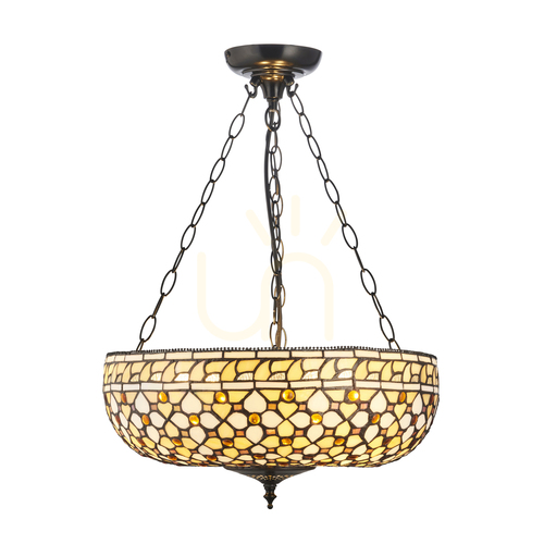 Verifica Pendul Interiors Tiffany multicolor, 3 becuri E27, sticlă și oțel, 45 cm, 111882