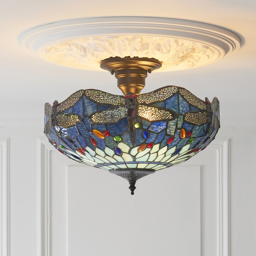 Verifica Lampă de tavan Tiffany albastră Interiors Dragonfly 3 becuri 41 cm 111897