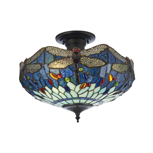 Verifica Lampă de tavan Tiffany albastră Interiors Dragonfly 3 becuri 41 cm 111897