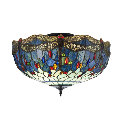 Verifica Lampă de tavan Tiffany albastră Interiors Dragonfly 3xE27 50 cm 111899