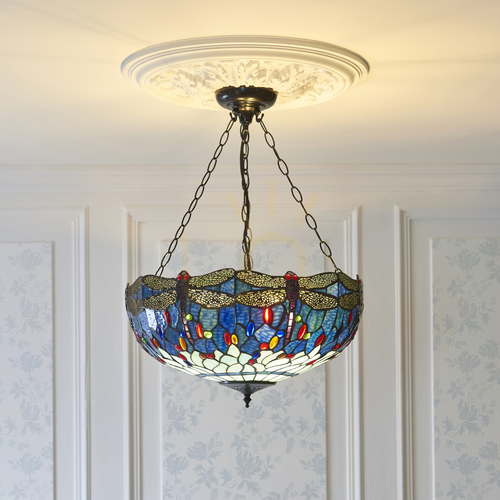 Verifica Lustră Tiffany albastră Interiors Dragonfly 3xE27 50 cm 112250