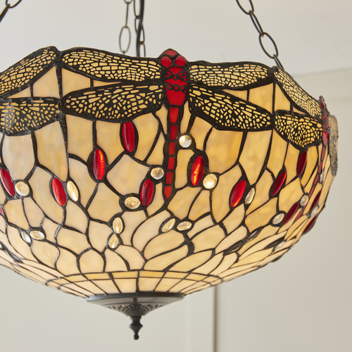 Verifica Lustră Tiffany suspendată Interiors Dragonfly bej, 3 becuri, 50 cm, E27, 112251