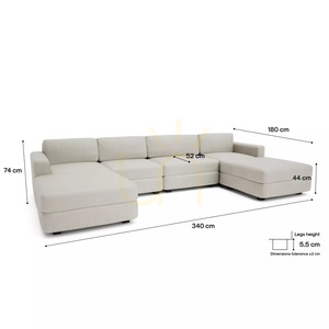 Canapea modulară GRACIA – în formă de U, 180 x 340 x 180 cm – Canapea City crem-bej small 4