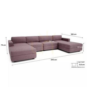 Canapea modulară GRACIA – în formă de U, 180 x 340 x 180 cm – roz pal, City Sofa small 4