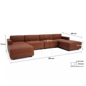 Canapea modulară GRACIA – în formă de U, 180 x 360 x 180 cm – culoare teracotă, de la City Sofa small 4