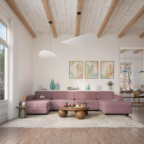 Verifica Canapea modulară GRACIA – în formă de U, 180 x 360 x 180 cm – roz pal, City Sofa