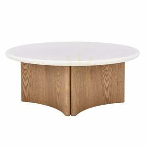 Măsuță de cafea ARLOM, 80 cm, alb-crem/stejar, Nova Nook Microcement small 2