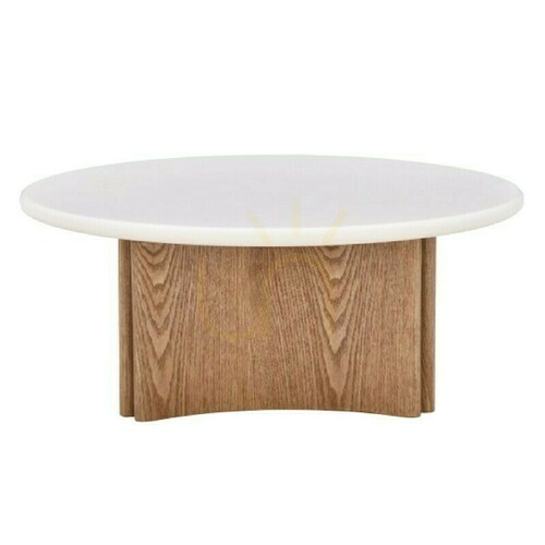 Verifica Măsuță de cafea ARLOM, 80 cm, alb-crem/stejar, Nova Nook Microcement