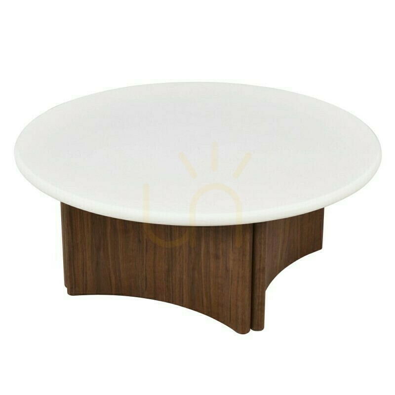ARLO 80 cm Coffee Table, Cream-White/Walnut, Nova Nook Microcement