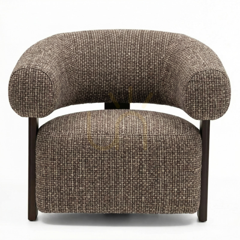 MARBELLO Armchair, Brown-Cream/Walnut, Rounded Shapes by Nova Nook