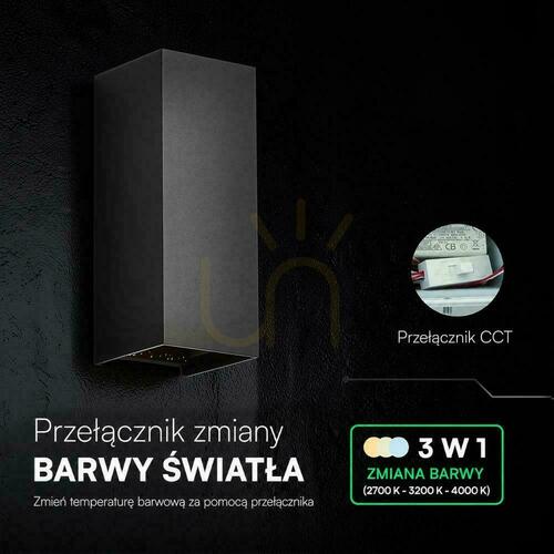 Verifica Aplică de perete V-TAC cu LED COB de 10 W, negru, IP65, reglare a temperaturii culorii (CCT) VT-120112-B 2700K-3200K-4000K 1250 lm
