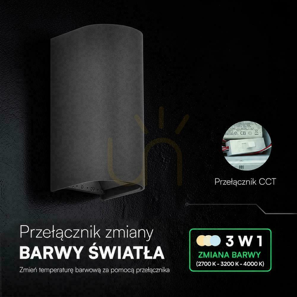 Vedere Aplică de perete V-TAC cu LED COB de 10 W, negru, IP65, temperatură de culoare reglabilă (VT-120113-B), 2700 K-3200 K-4000 K, 1250 lm Aplică de perete V-TAC cu LED COB de 10 W, negru, IP65, temperatură de culoare reglabilă (VT-120113-B), 2700 K-3200 K-4000 K, 1250 lm