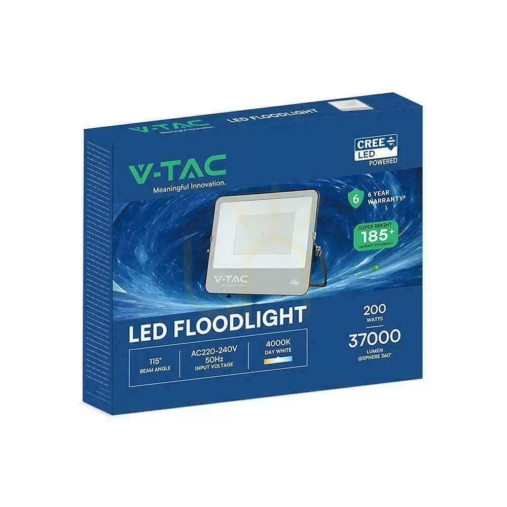 Afişa Proiector LED V-TAC cu cip CREE de 200 W, 185 lm/W, negru, VT-44205, 4000 K, 37.000 lm, garanție de 6 ani Proiector LED V-TAC cu cip CREE de 200 W, 185 lm/W, negru, VT-44205, 4000 K, 37.000 lm, garanție de 6 ani