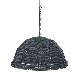 Lustru suspendat BAZAR BIZAR negru lemn metal 48 cm Copula cu mărgele din lemn small 5