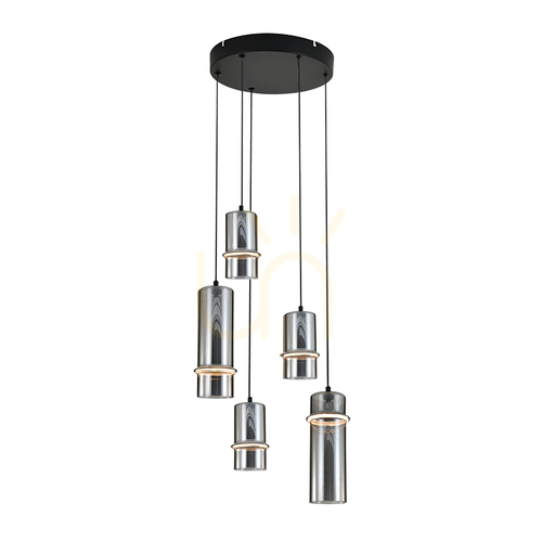 Verifica Lampă suspendată cu LED 20 W, 3000 K, negru nisipos – sticlă fumurie ZAMBELIS