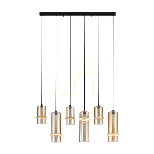 Verifica Lustră suspendată LED 2536 26W 1860lm 3000K CRI90 6 abajururi sticlă șampanie negru 102 cm Zambelis