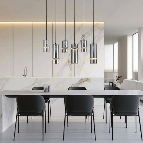 Verifica Lampă suspendată cu bandă LED, 26 W, 3000 K, negru nisipos – sticlă fumurie, ZAMBELIS