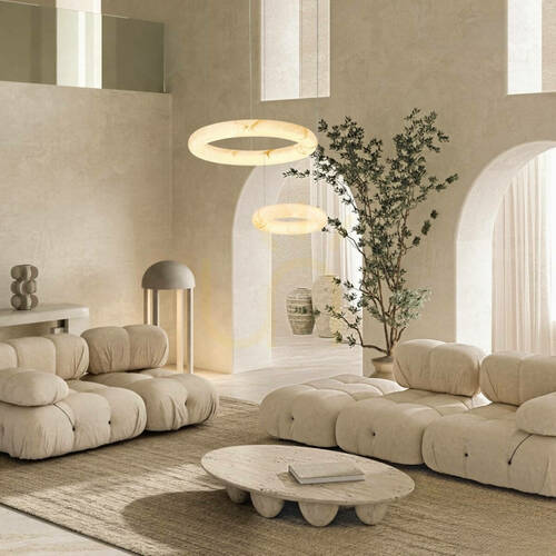 Verifica Lampă suspendată rotundă cu LED, 45 W, 3000 K, Triac, alabastru – alamă ZAMBELIS
