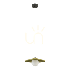 Lampă suspendată Zambelis 2597, ceramică verde măsliniu și sticlă opală, Ø28,5 cm, G9 small 1