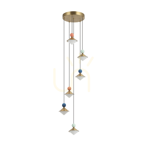 Verifica Lampă suspendată cu LED 40 W, 3000 K, din ceramică, metal și sticlă, alamă ZAMBELIS
