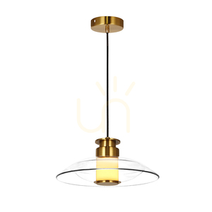 Lampă suspendată cu LED 10 W, 3000 K, alamă periată – sticlă transparentă ZAMBELIS small 0