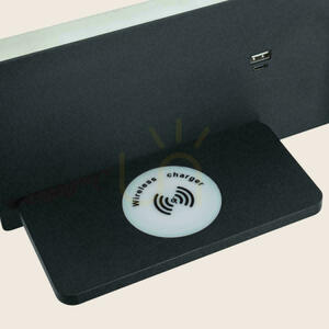 Aplică de citit Zambelis 25184, negru mat, LED 3 W + 6 W, 3000 K, USB și încărcare wireless, pentru partea dreaptă a patului small 3