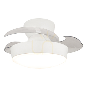 Ventilator de tavan cu lumină LED de 20 W, 3000 K–4000 K–6500 K, metal alb mat – pale din policarbonat transparent, ZAMBELIS small 0