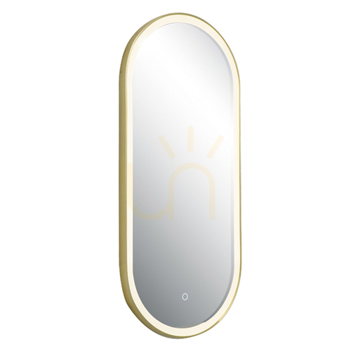 Verifica Oglindă cu iluminare LED de 18 W, 3000 K–4000 K, comutator tactil de reglare a intensității luminoase, aur anodizat, IP44, ZAMBELIS