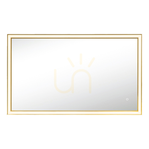 Verifica Oglindă cu iluminare LED de 30 W, 3000 K–4000 K, dreptunghiulară, cu comutator tactil pentru reglarea luminozității, anodizată auriu, IP44, ZAMBELIS