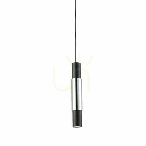 Lampă suspendată s.luce Crutch neagră cu cilindru cromat, metal, GU10, 1 bec small 15