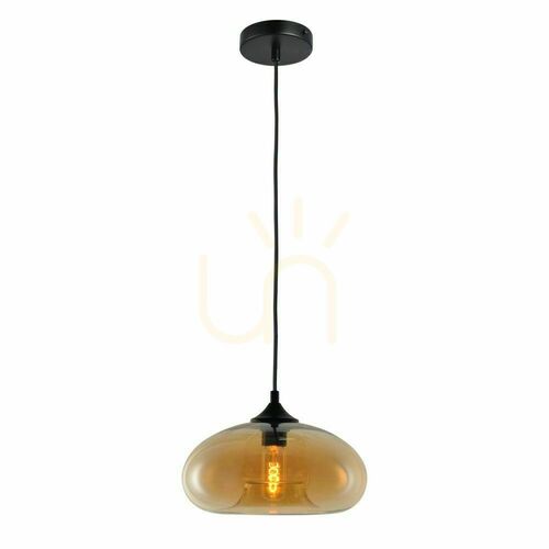 Verifica Lampă suspendată s.luce Cruet, sticlă chihlimbar, abajur oval plat 28 cm, suspensie 5 m, E27