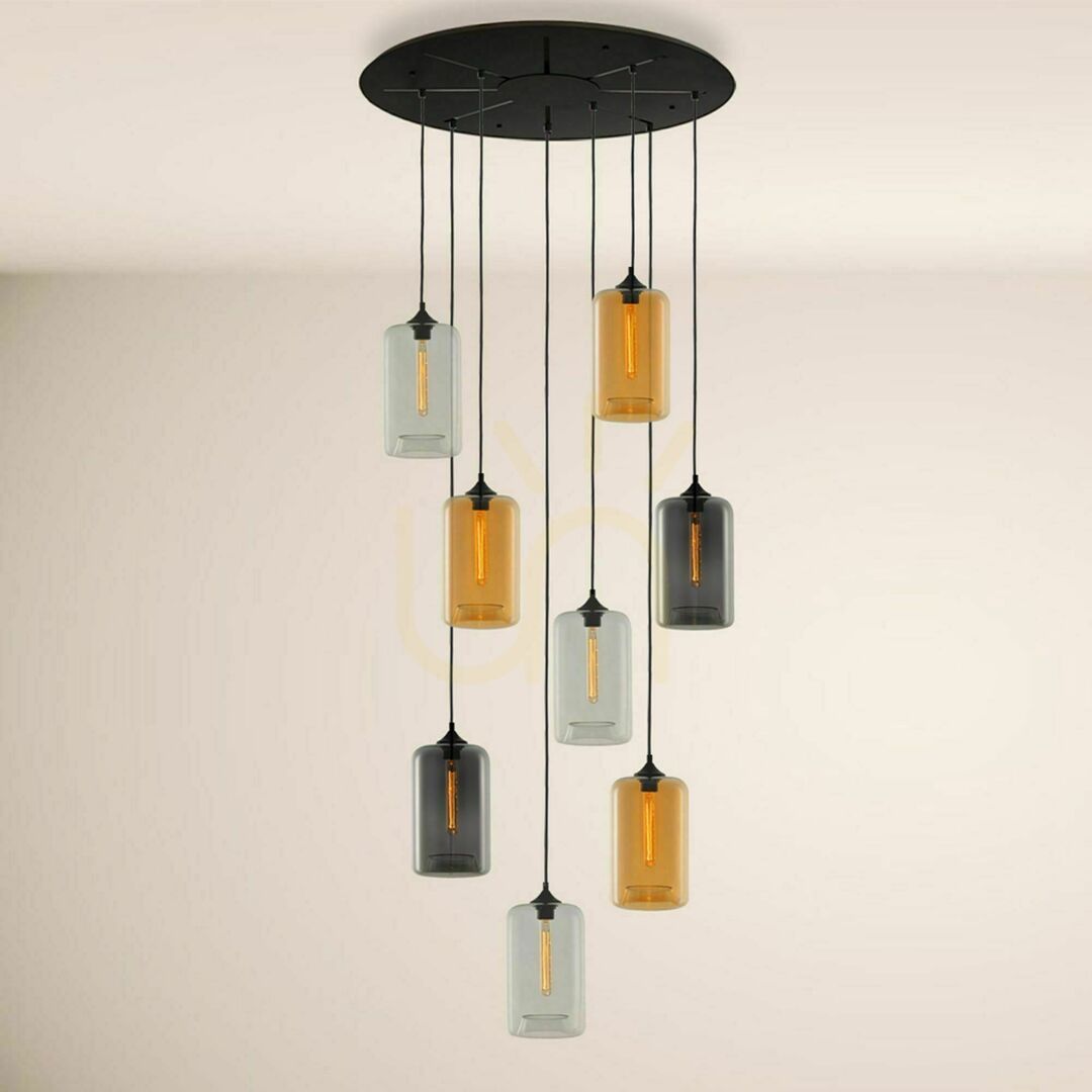 Vedere Lustră suspendată s.luce Cruet XL chihlimbar sticlă 8 becuri E27 ovale Lustră suspendată s.luce Cruet XL chihlimbar sticlă 8 becuri E27 ovale