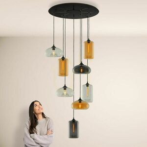 Lustră s.luce Cruet XL sticlă multicoloră, abajururi înalte și plate, 8xE27, suspensie până la 500 cm small 4