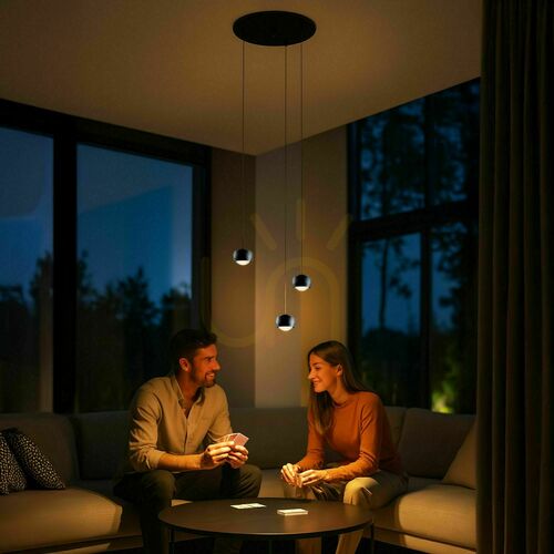 Verifica Lustră LED s.luce Beam neagră, 3 becuri, 40 cm, dimabilă