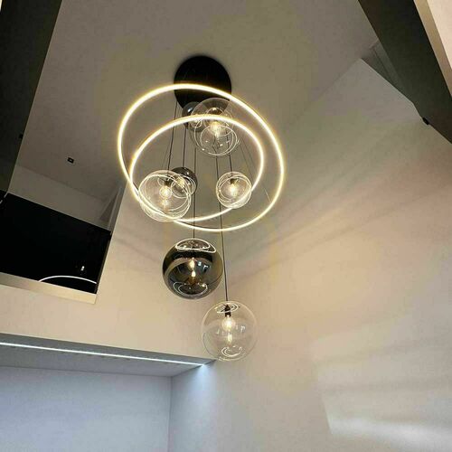 Verifica Lustru s.luce Galaxy XXL LED negru sticlă 150 cm, 8 brațe, dimmabil