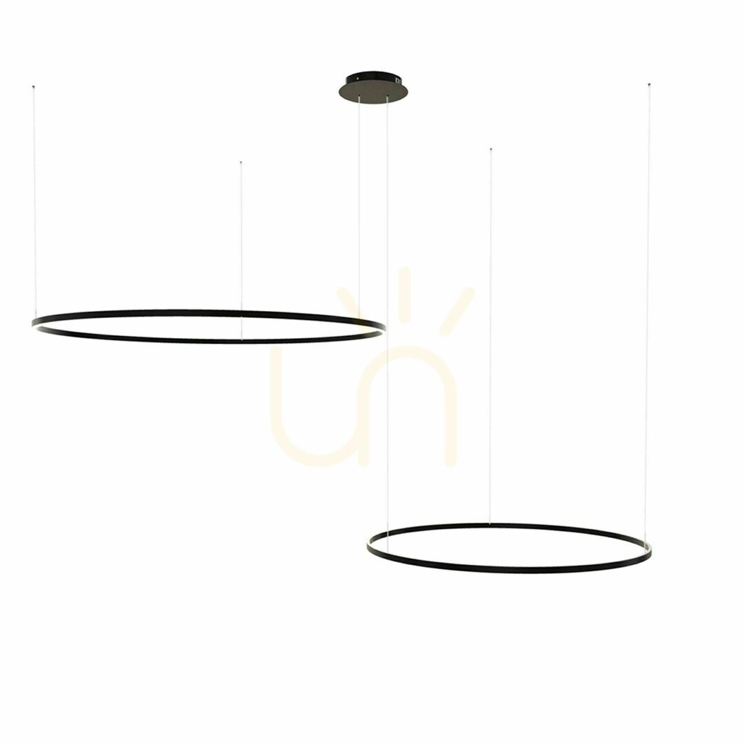 Vedere Lampă suspendată LED s.luce Ring aurie 2 lumini, 150 cm, excentrică, modernă Lampă suspendată LED s.luce Ring aurie 2 lumini, 150 cm, excentrică, modernă