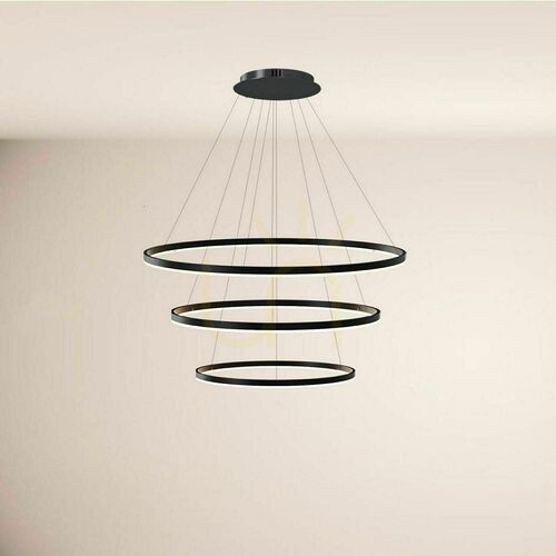 Verifica Lustră suspendată s.luce Ring LED neagră 3 inele 80/60/40 cm dimabilă