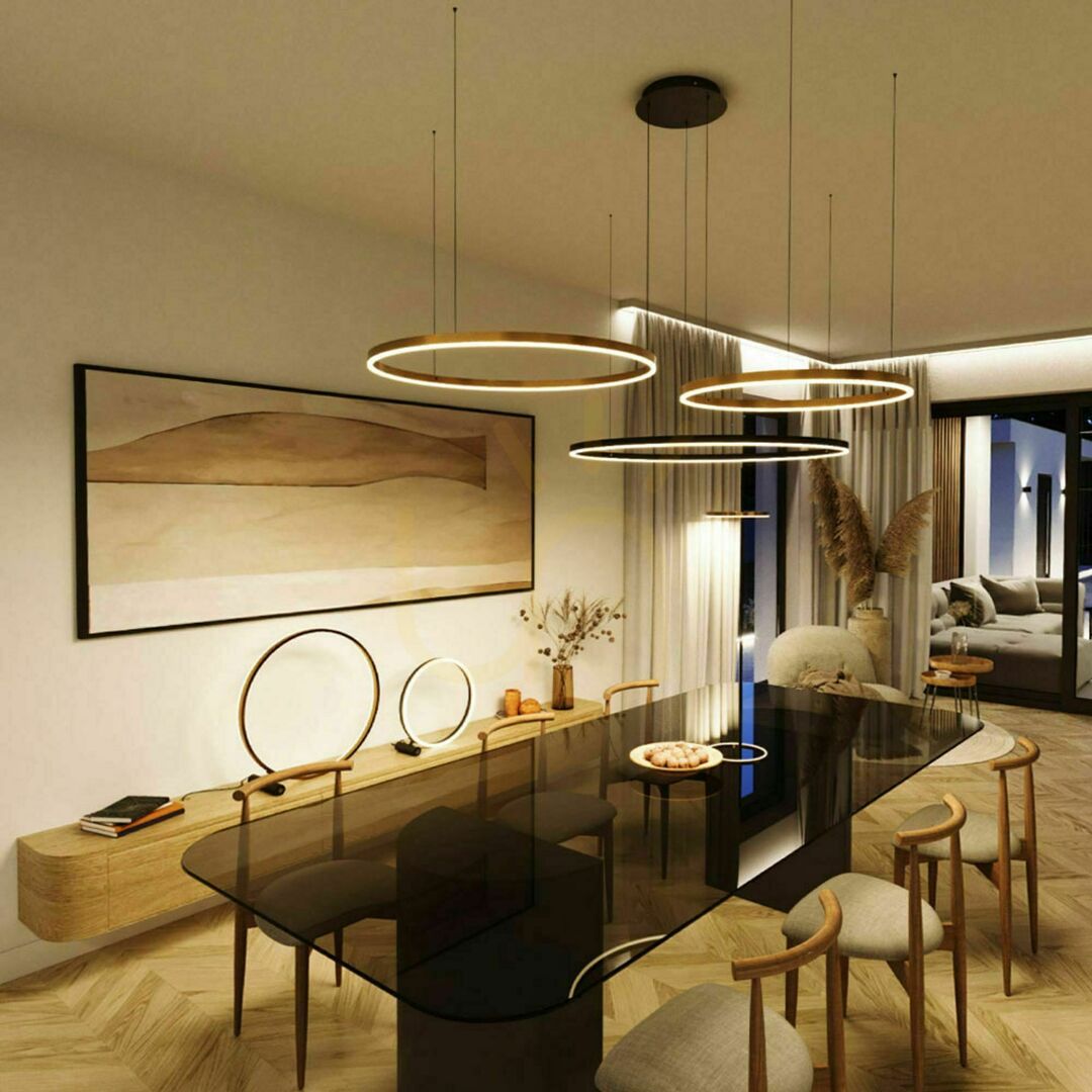 Afişa Lustră suspendată LED s.luce Ring neagră 3 inele 120/100/80 cm Lustră suspendată LED s.luce Ring neagră 3 inele 120/100/80 cm
