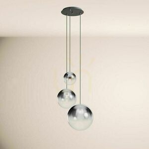 Lampă suspendată s.luce Orb cu 3 globuri de sticlă Ø20/30/40 cm, sticlă fumurie în degrade, suspensie neagră small 15