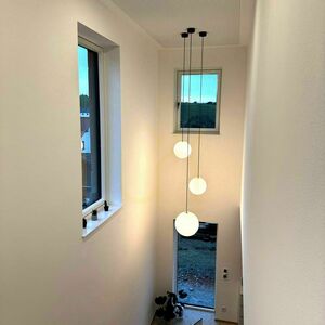 Lampă suspendată s.luce Orb cu 3 globuri de sticlă Ø20/30/40 cm, sticlă fumurie în degrade, suspensie neagră small 8