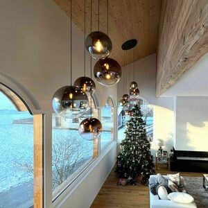 Lustră s.luce Orb aurie din sticlă și metal, 5 becuri, E27, rotundă small 10