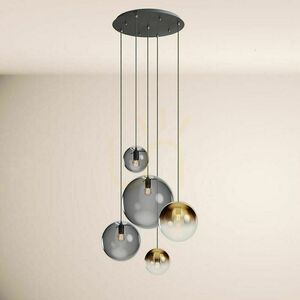 Lampă suspendată s.luce Orb Modular 5xE27, globuri din sticlă aurie degradé și fumurie, rozetă neagră small 14