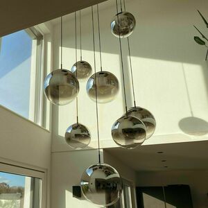 Lustră s.luce Orb albă, rotundă, sticlă și metal, 8 brațe, E27, dimabilă small 3