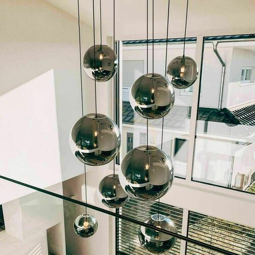 Verifica Lustră s.luce Orb neagră, modulară, 8 brațe, sticlă și metal, modernă