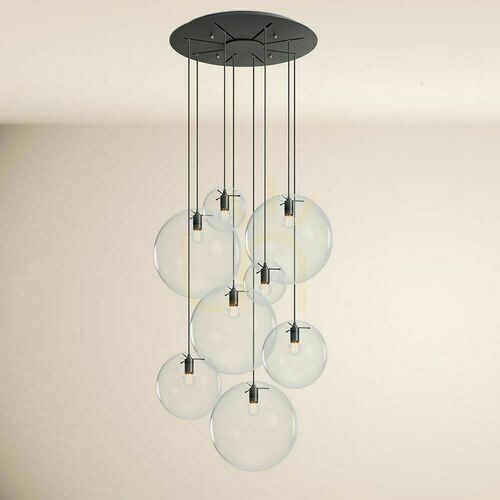 Verifica Lustră suspendată s.luce Orb Modular, 8 surse, sticlă transparentă, negru