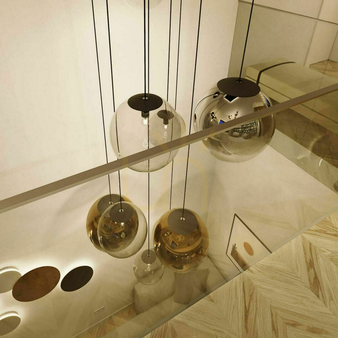 Vedere Lustră s.luce Orb aurie din sticlă și metal, 8 brațe, E27, rotundă Lustră s.luce Orb aurie din sticlă și metal, 8 brațe, E27, rotundă