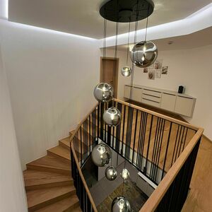 Lustră s.luce Orb aurie din sticlă și metal, 8 brațe, E27, rotundă 8 Lustră s.luce Orb aurie din sticlă și metal, 8 brațe, E27, rotundă small 8