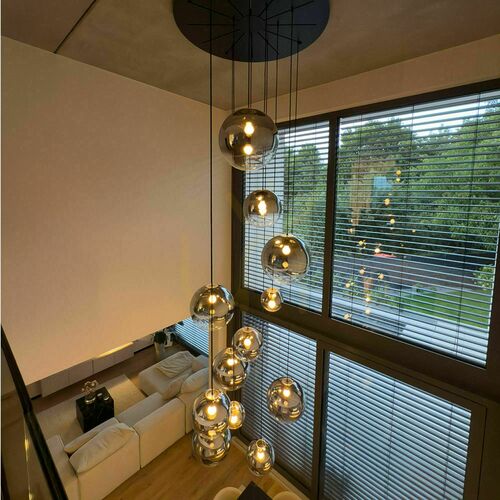 Verifica Lustră s.luce Orb aurie rotundă 12 becuri E27 sticlă metalică modernă