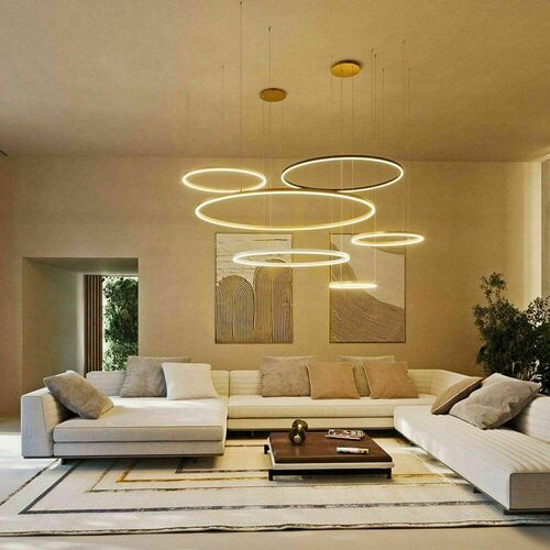 Verifica Lustră suspendată LED s.luce Ring aurie 5 becuri 150 cm, dimabilă